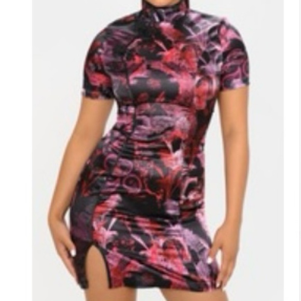 Stylish Pink and Black Patterned Dress